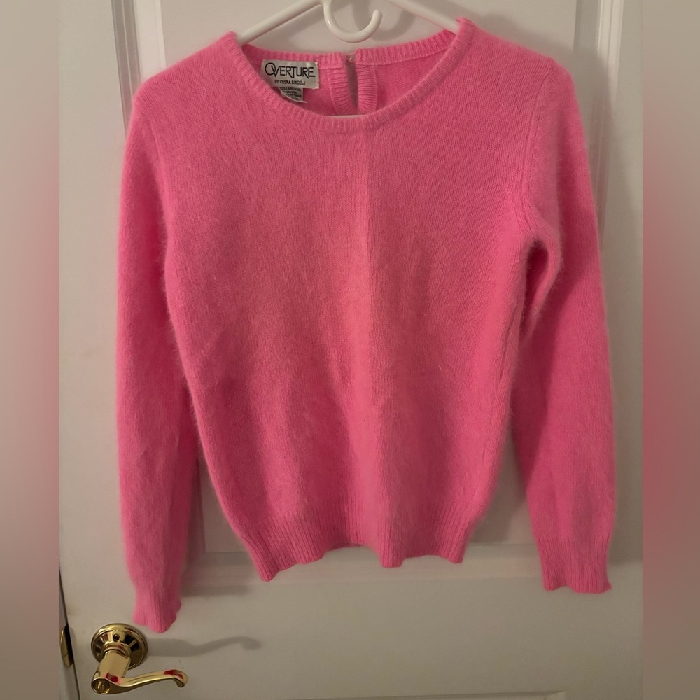 Gorgeous Vintage Bubble Gum Pink Angora Lambswool Rabbit Hair Sweater Pearl S/M